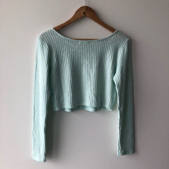 Miss Love Mint Blue Long Sleeve Cropped Top - Picture 2 of 4